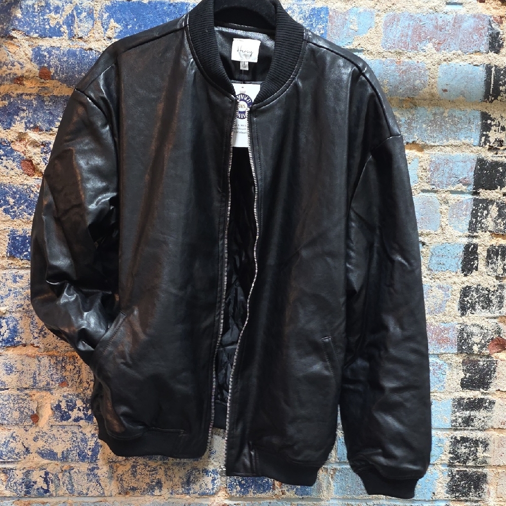 Vegan Leather Oversized Black Bomber Jacket